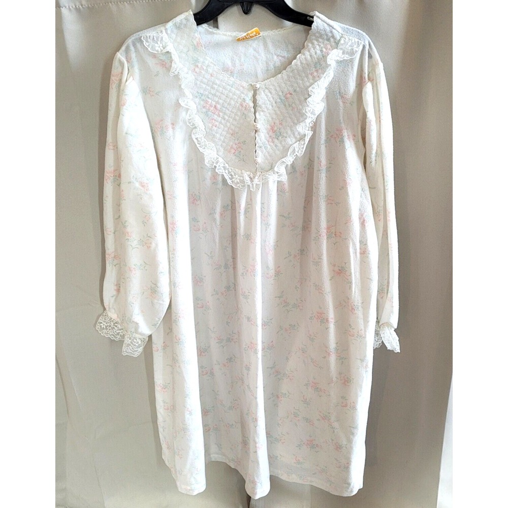 Vintage Val Mode Nightgown Size 2X Floral Cottagecore Coquette Lace Boho  17241x